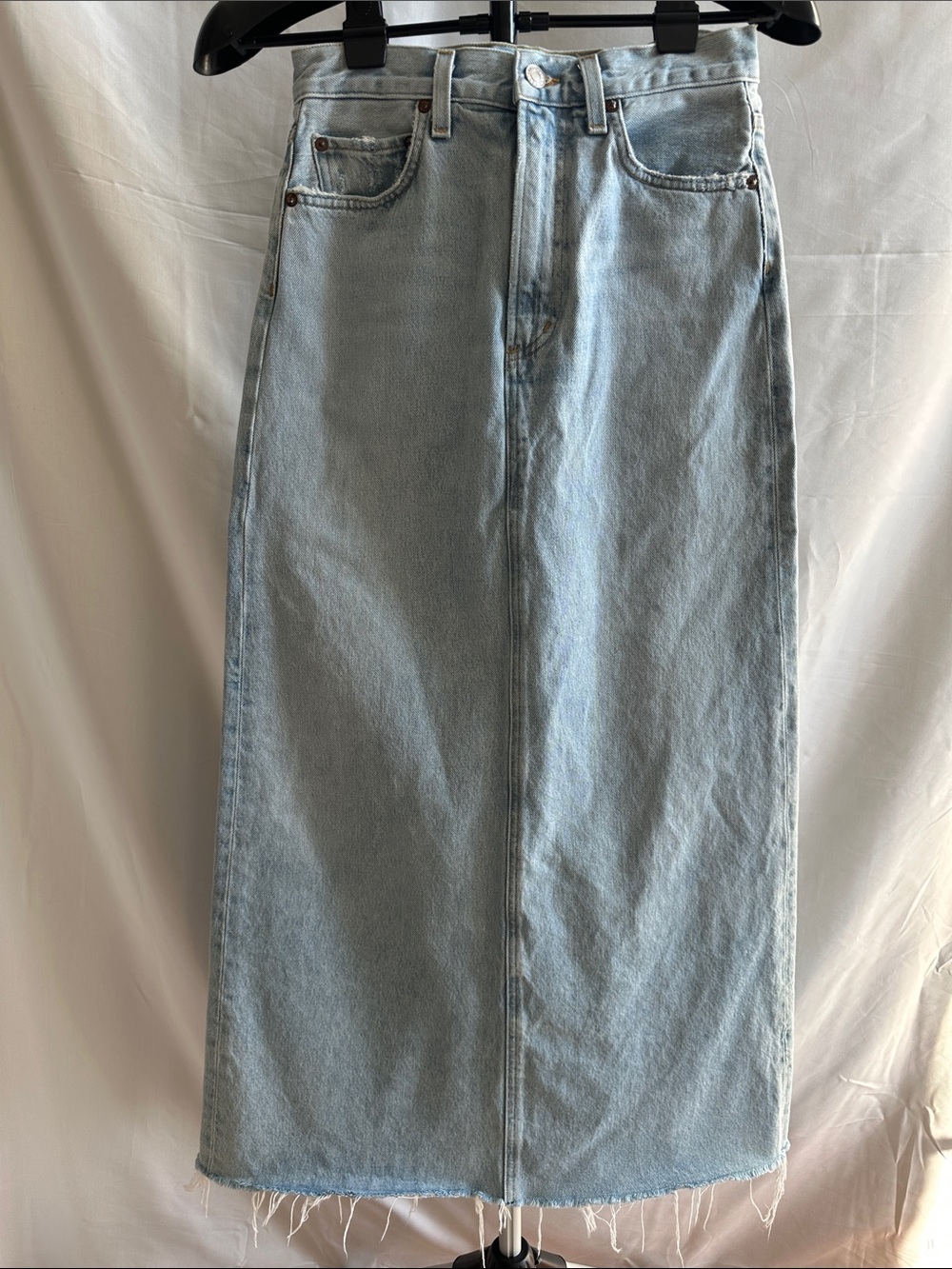 Agolde + NET SUSTAIN Hilla Frayed Organic Denim Maxi Skirt